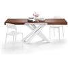 Mobili Fiver, Tavolo Allungabile Emma 140(220) x90 cm, Noce Canaletto con Gambe Incrociate Bianche, per 6-10 persone, Tavolo Cucina, Soggiorno, Made in Italy