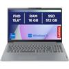 Lenovo IdeaPad Slim 3 Notebook 15,6" FHD (1920x1080), Intel Core i7-13620H, RAM 16GB, 512GB SSD, WiFi 6, Windows 11 - Arctic Grey, Esclusiva Amazon