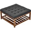 VEVOR Tavolino da Caffè Quadrato 875 x 875 x 445 mm con Ripiano Portaoggetti in Legno Massello, Poggiapiedi in Lino per Salotto, Camera da Letto, Soggiorno, 181,44 kg, Grigio Scuro