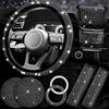 Betinyar 4 set di accessori per auto luccicanti, accessori BlingCar neri, coprivolante auto da 15 pollici, set universali per donne, kit auto personalizzato
