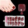 ZAHRVIA 120 Pezzi Unghie Finte Piedi Corte, ZAHRVIA Scuro Rosso Bordeaux Dark Wine Red Monocolore Fake Feet Toe Nails Full Cover Foot Press on Nails, 12 Misure