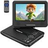 POFOTO Lettore DVD Portatile 9,5'' con Schermo HD Ruotabile 7,5'', Batteria 4-6 Ore, Supporto Multiformato Dischi/SD/USB, Antiurto, Riproduzione Memoria, Sync TV e Proiettore, con Caricatore per Auto