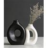 VASETOPIA Set di 2 Vasi in Ceramica, Cava Fiore Vaso in Minimalismo Stile Per Decor, Scaffale, Camera da Letto, Matrimonio (Nero/Bianco)