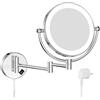Nicesail Specchio Ingranditore Parete 10x Specchio Trucco con Luci Argento Specchio con Braccio Estensibile Specchio Barba Uomo Bagno,Diametro 20 cm