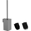 Mozmmhi Set scopino WC in acciaio inossidabile 304, kit spazzolone WC con montaggio a parete e portascopino - Include 2 testine (Square Gray)