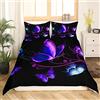 Homemissing Papillon - Copripiumino Girly viola blu con farfalle, set da letto, 140 x 200 cm, 3D tema animale, set copripiumino per bambini, camera da letto, decorazione con paillette colorate con 1 federa
