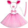 AWAVM Set di 5 costumi da maiale rosa con gonna tutù rosa, fascia con fiocco, naso e coda, accessori per costume da maiale per bambini, feste di Halloween, feste di Halloween