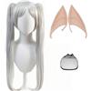 Pwsap Cosplay Parrucche Parrucca da Donna,Grigie Lunghe Parrucche con due Code Sciolti con Cuffia per Parrucca Orecchie da Elfo per Halloween Carnevale Anime Natale Compleanno