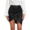 GORGLITTER Gonna da donna in pelle PU, elegante, asimmetrica, Rockabilly Bodycon, per il tempo libero, minigonna con orlo avvolgente, Nero , S