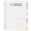 VABE UK Quaderno A4 con 10 divisori, 300 pagine a righe, quaderno a spirale (150 fogli), blocco da 100 g/m², formato A4, a righe, con copertina spessa laminata opaca (confezione da 1, bianco)