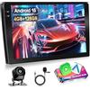 Motorsi Autoradio Android 4G+128G 9'' 1280P HD Incell Touchscreen 2 Din Autoradio Android 15 Stereo Radio, IOS Carplay, Bluetooth 5.0, GPS, WiFi, 2USB e Telecamera di Backup AHD 720P, Microfono