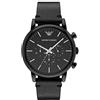 Emporio Armani Orologio da uomo, movimento cronografo al quarzo, cassa in acciaio inossidabile nero da 46 mm con cinturino in pelle, AR1918, Nero, 46 mm