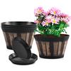 Quarut Set di 4 vasi per piante da 20,3 cm, con fori di drenaggio e piattino. Vasi da fiori decorativi in plastica, design a botte di vino, per interni ed esterni, giardino, piante domestiche (marrone)