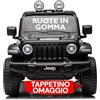 Mondial Toys Auto Macchina Elettrica per Bambini Jeep Wrangler Rubicon 12V con Telecomando Sedile in Pelle 2 Posti Nero con Ruote in Gomma Tappetino Omaggio