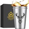 MR.BARWARE Hirschkopf - Bicchiere da birra (0,5 l), regalo personalizzato, elegante regalo per cacciatori, uomini, papà, in acciaio inox, set da 2