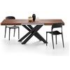 Mobili Fiver, Tavolo Allungabile Emma 140(220) x90 cm, Noce Canaletto con Gambe Incrociate Nere, per 6-10 persone, Tavolo Cucina, Soggiorno, Made in Italy