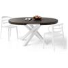 Mobili Fiver, Tavolo Allungabile Rotondo Emma, 120-160 cm, Noce Scuro con gambe Incrociate Bianche, per 4-6 persone, Tavolo Cucina, Soggiorno, Made in Italy