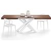 Mobili Fiver, Tavolo Allungabile Emma 160(240) x90 cm, Noce Canaletto con Gambe Incrociate Bianche, per 6-10 persone, Tavolo Cucina, Soggiorno, Made in Italy