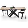 Mobili Fiver, Tavolo Allungabile Emma 140(220) x90 cm, Quercia con Gambe Incrociate Nere, per 6-10 persone, Tavolo Cucina, Soggiorno, Made in Italy