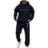 Foweknow Tuta sportiva da uomo, lunga da jogging, Los Angeles, oversize, sportiva, in due pezzi, per autunno e inverno, calda, 2 pezzi, con cappuccio e tuta da jogging, Blu marino, XL