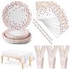 Nkaiso 126Pcs Rosa Oro Piatti di Carta Stoviglie per Feste -25 Ospiti