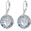 YFN 50° Compleanno Orecchini in Argento 925 Albero della Vita Orecchini di Cristallo Blu Compleanno Gioielli per Donne Madre Nonna