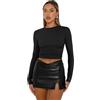 Kxydlww Maglietta Donna T-Shirt Girocollo a Maniche Lunghe con vestibilità Classica Sexy Top Solido Taglio Slim Aderente Ragazza Y2K Maglie Invernali Shirt Corto Elegante