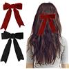 LAMXD 2 fermagli per capelli con fiocco in velluto, grandi forcine per capelli con fiocco in raso, accessori per capelli vintage per donne e ragazze, 2 pezzi (velluto nero e rosso)