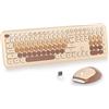 SOLIDEE Combo Tastiera e Mouse Wireless Colorato,tastiera per macchina da scrivere retrò 2.4GHz,104 Tasti con Tastierino Numerico,Tastiera a Membrana Silenziosa(Americana QWERTY)(Coffee)