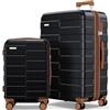 Vipbox Valigie Rigide Set 2 Pezzi 55+75cm (3 ANNI DI SERVIZIO VIP) Espandibile 100% Policarbonato Leggera Set Trolley da Viaggio Ultrar Durevole Valigia con Chiusura TSA e 4 Ruote, Nero Premium