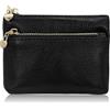 AdiStylinno Piccolo portafoglio da donna, in pelle, mini portafoglio per monete, alla moda, con 3 tasche con chiusura lampo, borsa per monete portatile con chiusura lampo a forma di cuore, Nero
