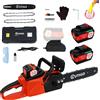 OUTIGO Motosega con batteria, Motosega 2*4000mAh, Motosega elettrica 12 pollici 2 batterie 4000 mAh, Motosega 2 catene +1 barre guida catena, Motosega elettrica a batteria MINI, Motosega 1000 W -