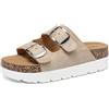 Sowdus Ciabatte Estive Donna con Tacco Plateau Sandali con Plantare in Sughero Comodi Slide Doppia Fibbia Pelle Scamosciata Antiscivolo Pantofole Gomma Suole Pantofol Estiv