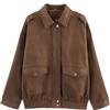 Achimlt Giacca Ecopelle Donna in Finta Pelle Scamosciata, Giacca Bomber con Risvolto Casual Vintage Streetwear Corto Giubbotto Pelle Donna per Autunno Inverno (Marrone, XS)