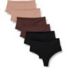 Amazon Essentials Perizoma in Microfibra (Modello Tanga e a Vita Alta) Donna, Pacco da 6, Bronzo Lavato/Nero/Petalo Chiaro, 46