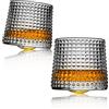 Webao Set di 2 bicchieri da whisky, 160 ml, in cristallo soffiato a mano, senza piombo, per scotch, bourbon, cognac e cocktail, regalo per uomini, griglia