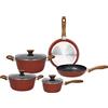 Tognana Rustic Stone, Batteria di pentole e padelle, Set con 2 padelle, 3 casseruole, 3 coperchi trasparenti, 8 Pezzi, Alluminio, Rosso