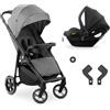 hauck Passeggino 2 in 1 Shop N Care Travel Set - Dalla Nascita Fino a 22kg - Passeggino Compatto con Ovetto Neonato, Pieghevole, Reclinabile con Portabibite e Vassoio - Protezione UV 50+ - Grigio