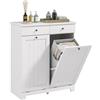 HOMCOM Mobile Portabiancheria da Bagno con 2 Ante a Ribalta e Cesti Biancheria Sporca, Armadietto Bagno Mobile Lavanderia in Legno con 2 Cassetti e Sacchi Pieghevoli per Bucato, 78x38x90 cm, Bianco