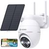 YESKANO Telecamera Wi-Fi Esterno Senza Fili Con Pannello Solare, 360° PTZ Videocamera Sorveglianza A Batteria, Visione Notturna A Colori, Rilevamento Umano/PIR con Allarme, 2 Vie Audio, 2.4GHz, IP66