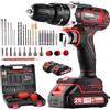TEENO Trapano a Percussione a Batteria 21V, 45 Nm Avvitatore a batteria con spazzole,Compatibile con le Makita 2 batterie 2,0 Ah, 25+3 Impostazioni di Coppia,3 spazzole per la pulizia,2 Velocità, LED