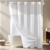 River Dream Set di tende da doccia in tessuto bianco, misto cotone, trama a nido d'ape, con fodera di ricambio a scatto, 180 x 188 cm