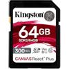 Kingston Canvas React Plus 64GB SDXC Speicherkarte UHS-II 300R/260W U3 V90 for Full HD/4K/8K - SDR2/64GB