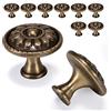 Fecraf 10 Pack Antique Brass Cabinet Knobs, Vintage Retro Drawer Knobs, Solid Round Dresser Knobs for Nightstands Single Hole Cabinet Hardware, Diameter 1.18in