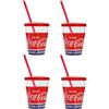 Snips, Bicchieri Coca-Cola con Cannuccia 0.385 L, Set 4 Bicchieri Plastica con tappo e Cannuccia Riutilizzabile e Lavabile in Lavastoviglie, Made in Italy