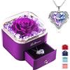 PISKEKAT Vera Rosa Eterna con Collana, Donna Regalo Compleanno, Fiore Conservato Rose Stabilizzata Scatola di Gioielli, San Valentino Anniversario Festa della Mamma Regalo per Moglie Madre Fidanzata Nonna
