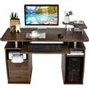 GYMAX Scrivania per Computer, 120 x 55 x 85 cm, Tavolo Porta PC, Cassetti, Vassoio per Tastiera, Ripiano per Stampante, Scrittoio per Studio Ufficio Lavoro (Marrone)
