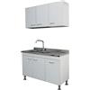 Yellowshop | Composizione cucina 120 cm versione dx o sx 3 ante finitura bianco con lavello, scolapiatti e pensile serie Basic (Versione Dx)