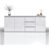 WHOUS - Credenza MAGIC per Soggiorno 200x40x85 cm - Madia Soggiorno Moderna con 3 Ante e 3 Cassetti - Credenza in Legno Riciclato - Bianco Laccato Lucido