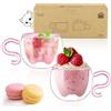 ecooe 2 Pezzi 130 ml Rosa Bicchieri da Caffè a Doppia Parete con Simpatico Gatto, Regalo di Compleanno per Donne, Uomini, Mamme, Bambini, Tazza da Caffè Espresso per Caffè Freddo e Latte
